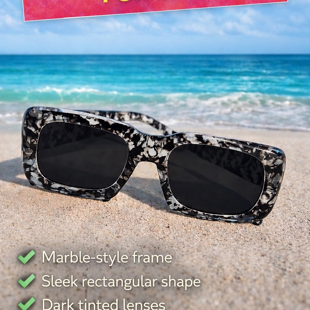 Marble Frame Oversized Rectangle Sunglasses – Black & White